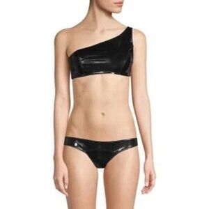 Lisa Marie Fernandez Arden Metallic PVC Bikini Set Black 0 Xsmall New Womens